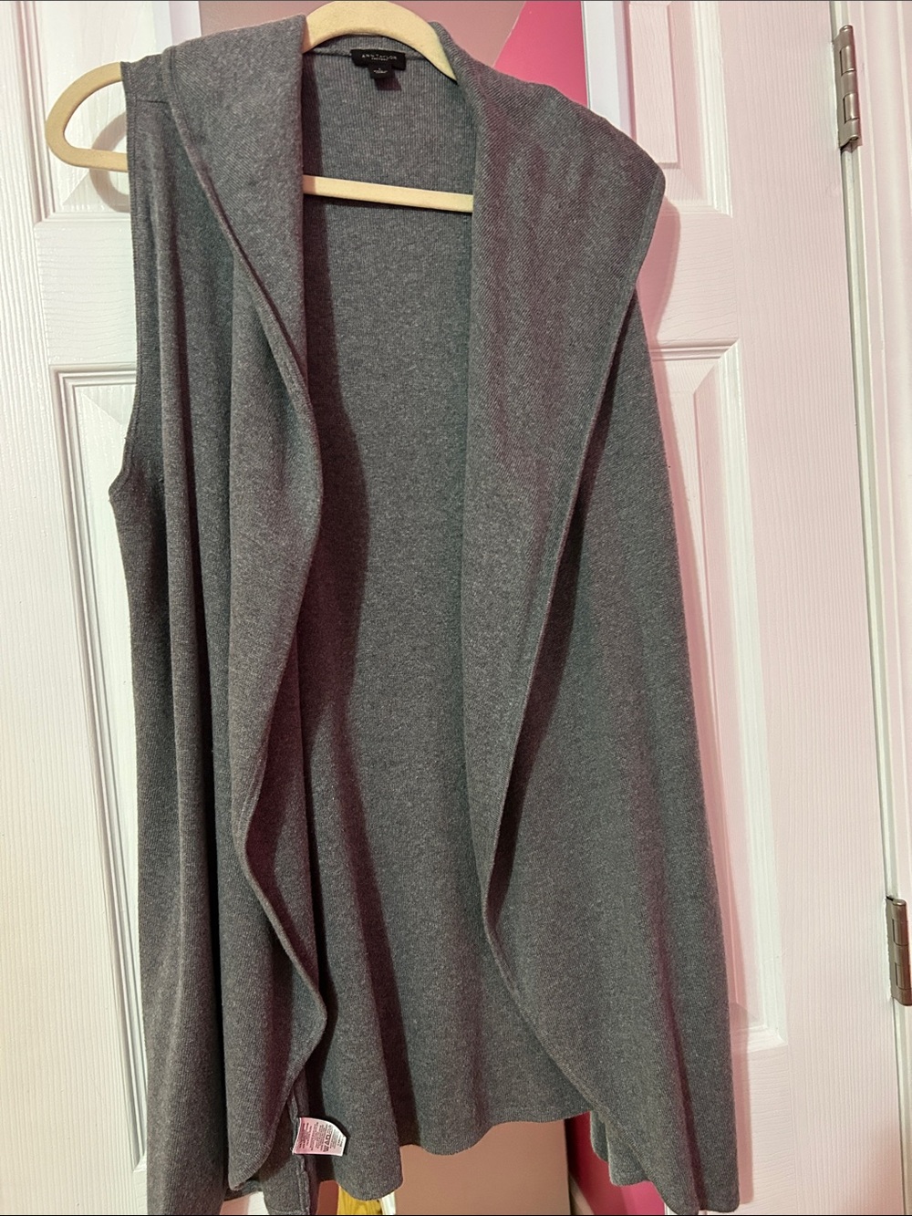 Gray Hooded Drape Open Vest